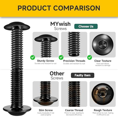 Mywish M8 x 40mm 20Pcs Flange Button Head Hex Socket Cap Screws Bolts, 304 Stainless Steel Furniture M8 x 1.25 Bolts Full Thread, Black Oxide & Hex Spanner - color: Black-M8, size: 40mm