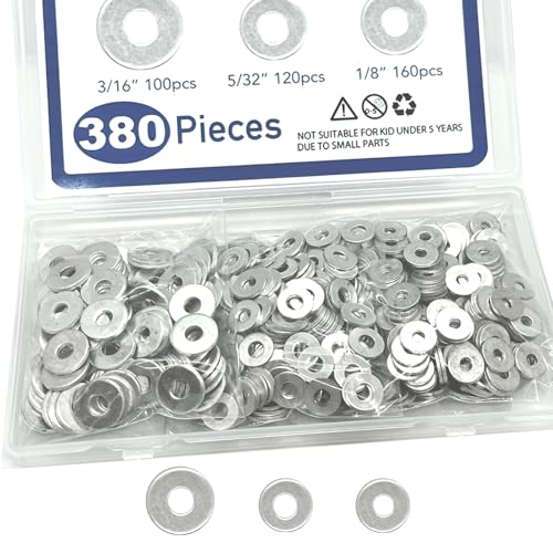 380 pcs Aluminum Pop Rivet Washers Assortment Kit for 1/8 inch 5/32 inch 3/16 inch Diameter Rivet, Backup Blind Rivets Washer Aluminum Pop Rivet Washers Blind Rivet Washer - size: Assortment Kit