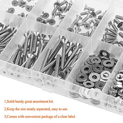 HELIFOUNER 250 Pieces #4-40 x 3/16" 1/4" 5/16" 3/8" 1/2" 5/8" 3/4" 1", Countersunk Head Socket Cap Screws Bolts Washers Nuts Kit, Coarse Thread, Fully Machine Threaded, 304 Stainless Steel - size: #4-40, style: Countersunk Head