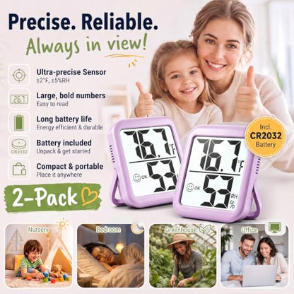 Antonki 2 Pack Room Thermometer Indoor Hygrometer - color: 2 Pcs* Lavender Purple
