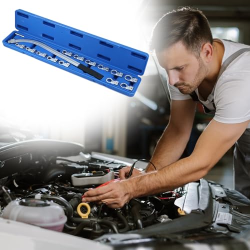 QWORK 15PCS Universal Auxiliary Belt Tensioner Pulley Removal Tool Kit, Engine Timing Belt Tension Wrench Set with Multi-Size Adapters & Carrying Case