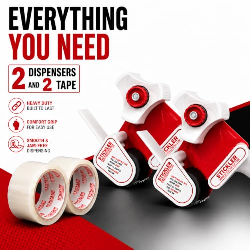 Stickler Heavy Duty Packing Tape Dispenser Gun (2 Pack) & 2 Packaging Tapes