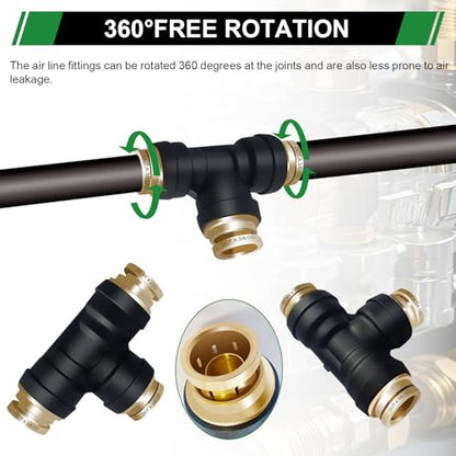3/8" DOT Air Hose Fittings Tee 3 PCS,Quick Push To Connect Fittings - color: 3/8" * 3/8" * 3/8" 3PCS