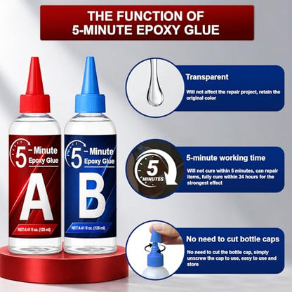 5 Minute Epoxy Glue 250ml, Clear High Strength Tough Durable