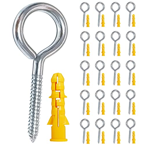Pack of 20 Metal Hooks, 304 Stainless Steel Screw Eyes, Self-Tapping Eye Bolts, Pending Lights and Wires, Strong Indoor and Outdoor Use - size: 20 Pack - 2"