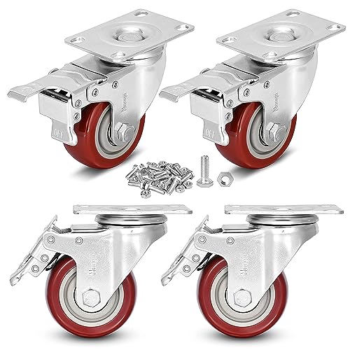 3 inch Heavy Duty Casters,Set of 4,Locking Swivel Wheels - size: 3 inch