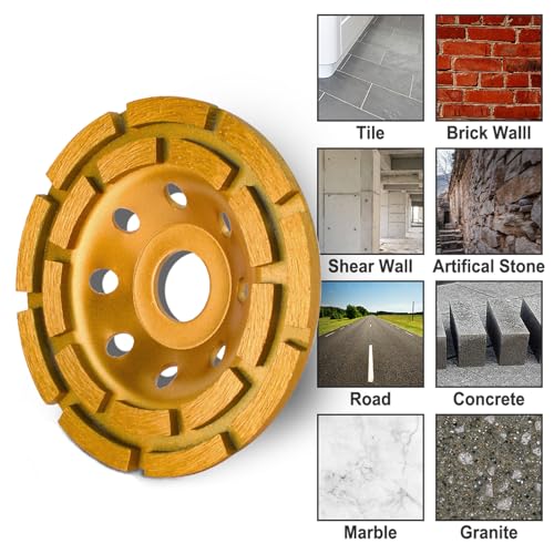Gunpla 4-1/2 Inch Diamond Cup Grinding Wheel (7/8 Inch Arbor with Reduce Ring 5/8 Inch), Double-Row Diamond Grinding Discs for Concrete, Granite, Stone, Marble