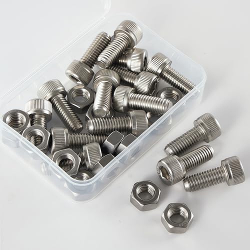 M10-1.5x20mm Socket Head Cap Screw and Nut Kit 8set, 304 Stainless Steel A2-70, Full Thread, Bright Finish - High Strength, Corrosion Resistant for Automotive, Machinery, DIY - size: M10x20mm(8 Sets）