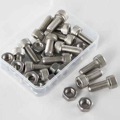 M10-1.5x30mm Socket Head Cap Screw and Nut Kit 8set, 304 Stainless Steel A2-70, Full Thread, Bright Finish - High Strength, Corrosion Resistant for Automotive, Machinery, DIY - size: M10x30mm(8 Sets）