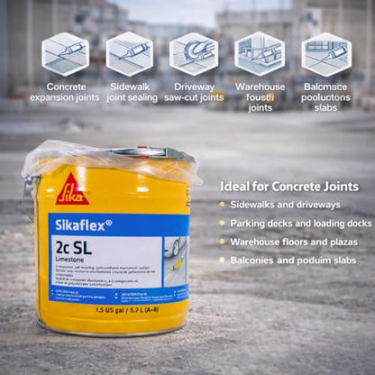 Sika Sikaflex 2c SL Limestone 1.5 Gallon Pail Bucket – 2-Part Self-Leveling Polyurethane Joint Sealant for Horizontal Concrete Expansion Joints, Driveways, Sidewalks, Balconies, Parking Decks