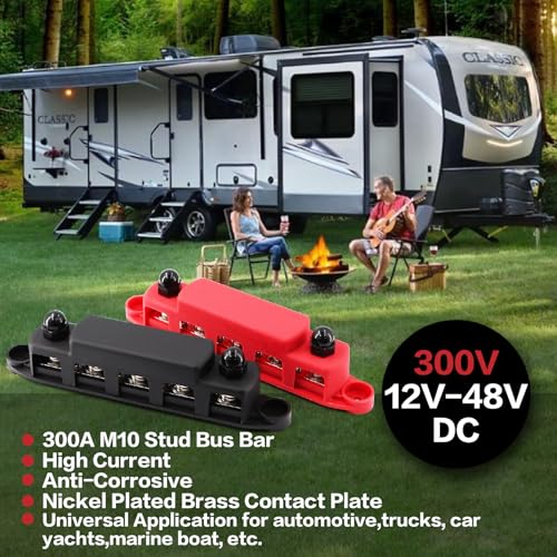 300A Bus Bar 5 Post 12V-48V Battery Terminal Power Distribution Block - color: M10(3/8")