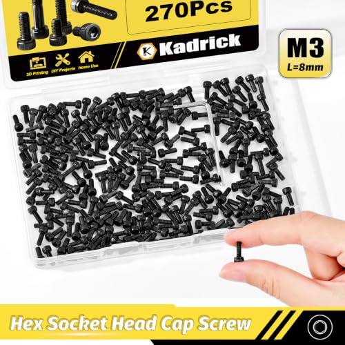 KADRICK 270PCS M3 x 8mm Hex Socket Head Cap Screws, M3-0.5 Fully Threaded - size: M3x8MM 270PCS