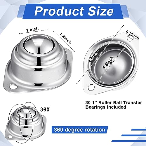 Gisafai 30 Pcs 1 Inch Roller Ball Transfer Bearing 400 Lbs Load Capacity - size: 1"