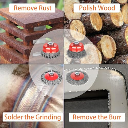 Wire Wheel Brush for 4 1/2 Angle Grinder, 5/8"-11 Thread Arbor,4 & 3 Inch Twist Knotted Coarse Crimped Wire Brushes (4pcs Wire Wheels) - style: 4pcs Wire Wheel