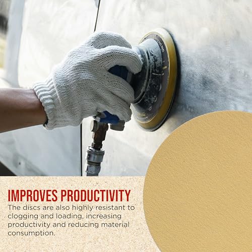 ProductionShop Premium 120 Grit 6" Gold Sanding Discs, Box of 100 - Hook & Loop Backing Abrasive Sandpaper for DA & Random Orbital Sanders - Sand Automotive Paint, Metal, Wood, Woodworking Furniture - style: 120 Grit