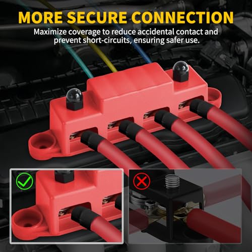 Bus Bar 250A 12V Power Distribution Block 4 x 3/8"(M10) Studs for Automotive Marine Car Audio, 12 Volt Battery Busbar Terminal Block with Waterproof Cover (Pack of 2, Positive & Negative) - size: 3/8"(M10) Studs