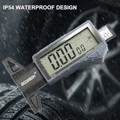 GODESON Digital Tire Tread Depth Gauge - IP54 Waterproof, 2.5" LCD Screen, 3 Modes (Fraction/Inch/MM), 1" Range, Auto-Off, Tire Wear Measure Gauge Tool 32nds for Car, Truck & SUV Tires - style: IP54 IN/MM/FRAC - Grey