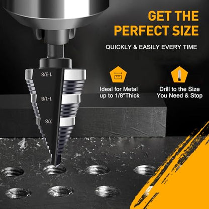 1/4 to 1-3/8 Inch Step Drill Bit, M2 High-Speed Steel Double Fluted Drill bits, Straight Grooved Step Drill Bit for Hole Drilling in Stainless Steel, Copper, Aluminum, Wood, Plastic - style: M2 1-3/8