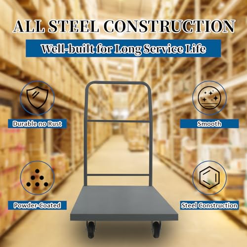 Heavy Duty Platform Truck Moving Flatbed Cart, Steel Flatbed Cart for Luggage Moving, Shopping, 48"x24"Push Dolly, 2000 LBS Dolly Cart Flatform with Wheels and Handle (48"x24") - size: 48"x24"