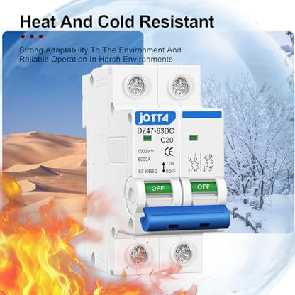 JOTTA DC Miniature Circuit Breaker,2 Poles 1000V for Solar PV System,Din Rail Installation (2 PCS 20A)