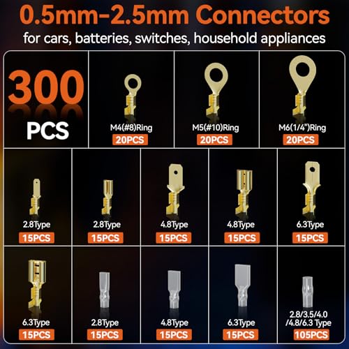 Preciva Terminal Crimper Tool Kit, Professional Ratcheting Wire Crimping Tool with AWG 24-10 Precision Carbide Jaws, Compact Ergonomic Design, 0.5-2.5mm² Electrical Terminals (300pcs) (CP25360)