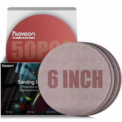 6 Inch Sanding Mesh | Micro Mesh Hook and Loop Sanding Discs | Dust Free Net Sandpaper | 50 Pack Assortment 80 | 120 | 220 | 320 | 600 Grit | Wet and Dry Sanding Screen | Anti-clog/Last Longer - style: Assortment