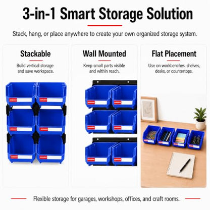 6 Pack Stackable Plastic Parts Bins, 5x4x3 in, Blue - color: Blue-6 Pack, size: 5"x4"x3"