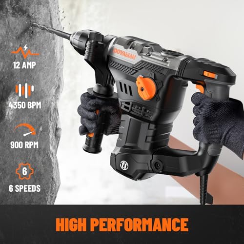 1-9/16'' SDS Rotary Hammer Drill, 12.5Amp Heavy Duty Rotary Hammer