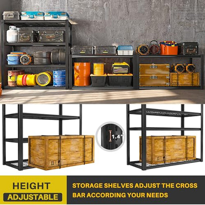 REIBII 40" W Storage Shelves with Wire Mesh Panels for Garage Organization - color: Black