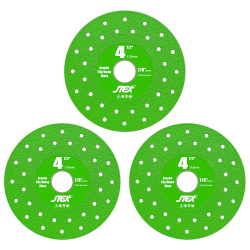 JTEX 4-1/2" Rock Slab Grinding Disc for Angle Grinder, 7/8" Arbor, Ultra-Thin Versatile for Rock, Tile, Marble, Granite, Porcelain, Masonry, Glass (3-Pack)