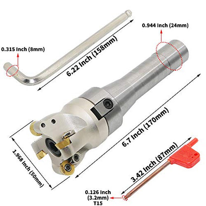Face Mill Cutter Holder EMRW 6R 50-22+R8-FMB22-7/16+RPMT1204 Hard Alloy Blade+8mm Spanner+T15 Spanner, Used for Fough Machining of The Workpiece on The Milling Machine. (EMRW 6R50-22(1.96 Inch)) - size: EMRW 6R50-22(1.96 Inch)