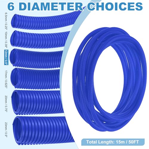 MECCANIXITY Plastic Split Wire Loom Tubing 1/2"(12mm) ID 50FT(15m), Blue - color: Blue, size: 1/2"(12mm) ID x 50FT(15m)