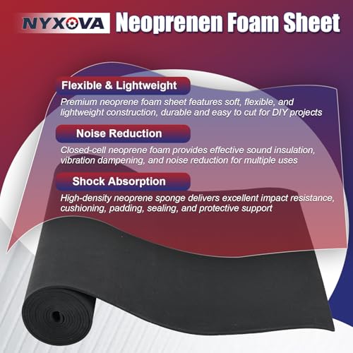 NYXOVA Neoprene Sponge Foam Sheet Roll, Closed Cell Foam Rubber Padding Without Adhesive, Soundproof Insulation, Shock Absorption for DIY, Gaskets, Crafts (1/8" x 17" x 80") - size: 1/8" x 17" x 80"