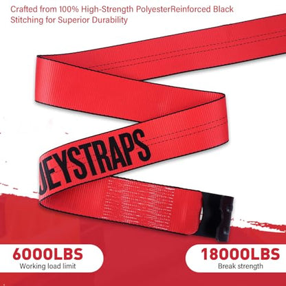 Red Winch Straps 4" x 30 FT - Heavy Duty Flat Hook Tie Downs with 18000lb Break Strength, 6000lb Safe Working Load for Recovery, Flatbed Trailers, Trucks & Farm Use - color: Red