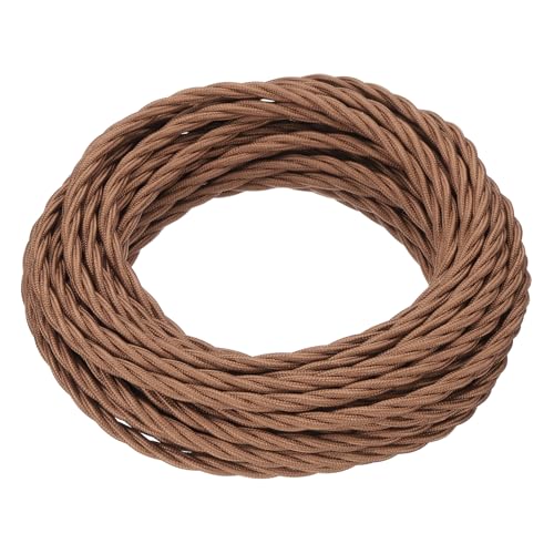 MECCANIXITY 32.8Ft Twisted Cloth Covered Wire, 18/3 Cloth Covered Electrical Wire Vintage Industrial Electronic Wire Cloth Cord Cable for Pendant Light DIY Project, Light Brown - color: Light Brown, size: 32.8Ft