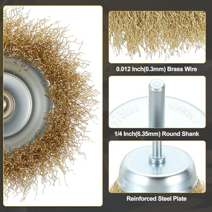 DTGN 7 Pcs Wire Wheel Cup Brush Set for Drill, 1/4 Inch Round Shank - size: 1/1.5/2/3/4 inch