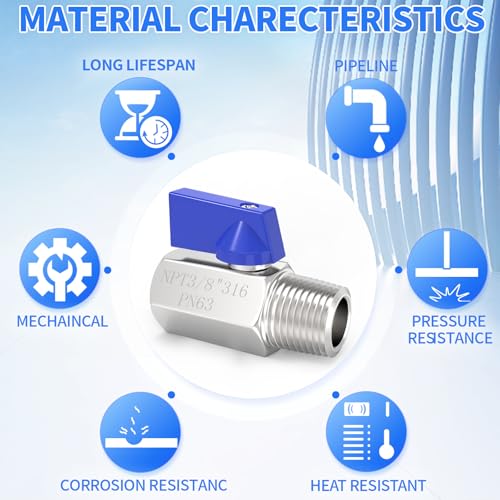 ChillWaves 316 Stainless Steel Mini Ball Valve, Shut Off Switch Ball Valve 3/8" NPT Male x 3/8" NPT Female Thread Pipe Fitting(2-PACK) - size: 3/8" NPT