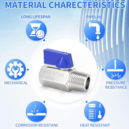 ChillWaves 316 Stainless Steel Mini Ball Valve, Shut Off Switch Ball Valve 3/8" NPT Male x 3/8" NPT Female Thread Pipe Fitting(2-PACK) - size: 3/8" NPT
