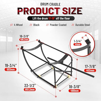KUAFU 55 Gallon Drum Cradle 600lbs Drums Dolly Cart Drum Dispensing Stand