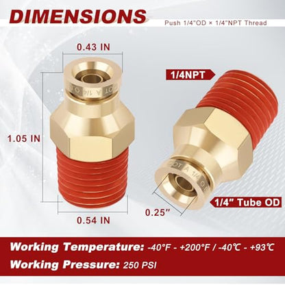 DOT Approved Male Straight Brass Union 1/4" Tube x 1/4" NPT, 4PCS - size: 1/4" OD x 1/4" NPT