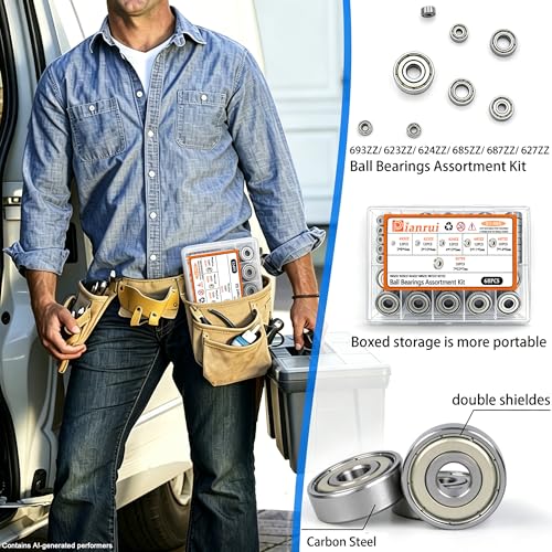 Dianrui 68 PCS 693ZZ/ 623ZZ/ 624ZZ/ 685ZZ/ 687ZZ/ 627ZZ Ball Bearings Assortment Kit, Small Bearings Carbon Steel Deep Groove Bearing, for Furniture Wheel, Roller Skates, 3D Printing and ect —6 Size - size: 693ZZ/ 623ZZ/ 624ZZ/ 685ZZ/ 687ZZ/ 627ZZ
