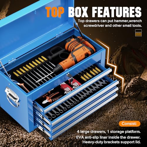 Crownland 5-Drawer Rolling Tool Chest with Wheels, Blue - color: Blue, style: 5-Drawer Rolling Tool Chest