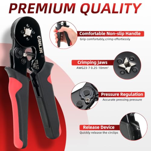 Ferrule Crimping Tool Kit,Wire Ferrule Kit Crimper Connectors,4 corners Self-adjustable AWG23-7 gauge1800PCS Ferrules Terminal,Crimpers Tools Pin Terminals Ratchet Pliers for Audio,Car,DIY