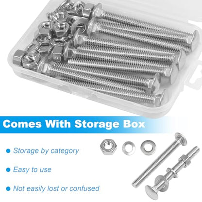10 Sets 5/16-18 x 3" Carriage Bolts Screws, 304 Stainless Steel - size: 5/16-18 x 3"