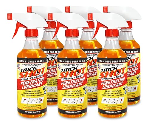 Trick Shot - 3-in-1 Penetrating Lubricant Oil - Biobased Food Grade Industrial Oil for Parts, Rust & Corrosion Remover, Anti-Seize Lubricant Protects Metal Surfaces, Degreases & Cleans - 16 oz, 6-Pk - size: 16 Fl Oz, style: 6-Pack
