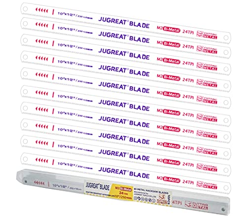 JUGREAT 10" Hacksaw Blades Replacement Bi-Metal Safe Flex, High Speed Steel - 24TPI (10 Pack) - size: 10"×24TPI 10PACK
