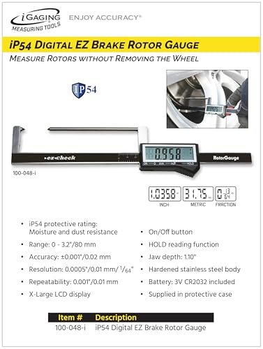 iGaging Brake Rotor Gauge Wheels On Large Digital Electronic Display Caliper
