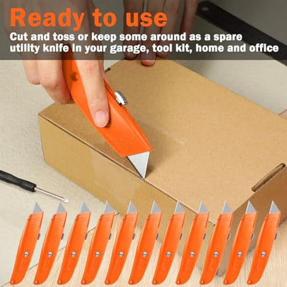 Reginary 20 Pcs Box Cutter Bulk Retractable Utility Knife, Orange - color: Orange