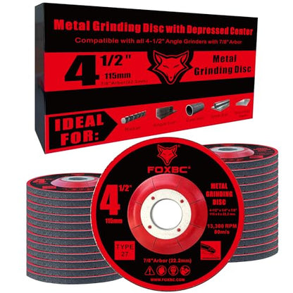 FOXBC 4-1/2 Inch Grinding Wheels for Angle Grinder, Aluminum Oxide Grinding Disc for Metal & Stainless Steel, Type 27, Depressed Center 4-1/2" x 1/4" x 7/8" - 25 Pack