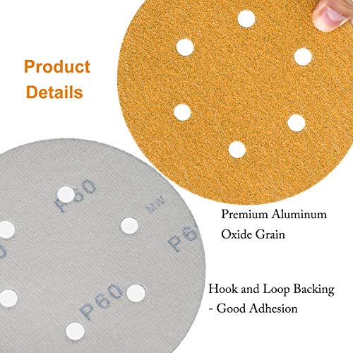 6-Inch 6-Hole Hook and Loop Gold Sanding Discs 60-Grit, 100-Pack